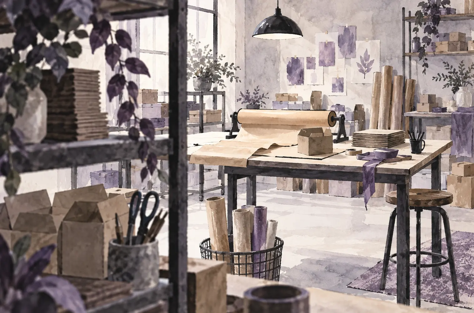 Illustration of packaging businesses and their working space